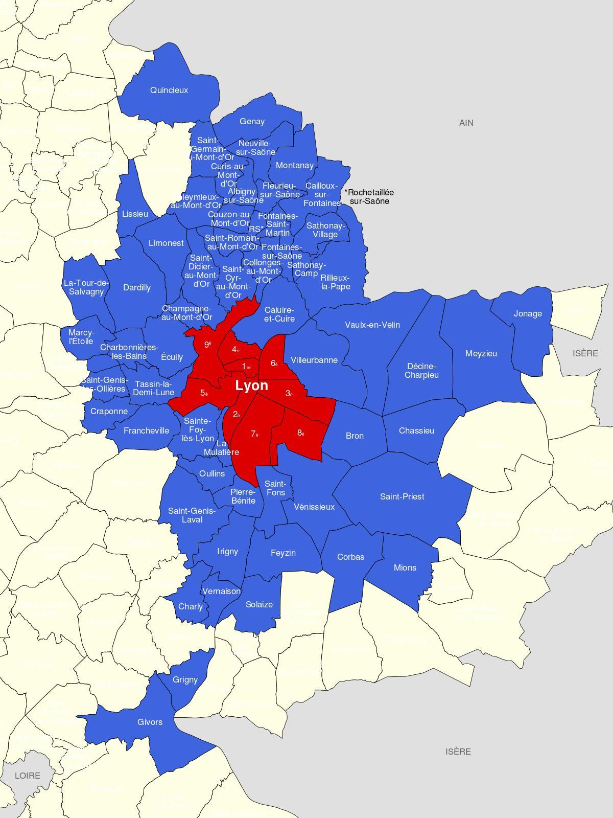 carte de région de Lyon