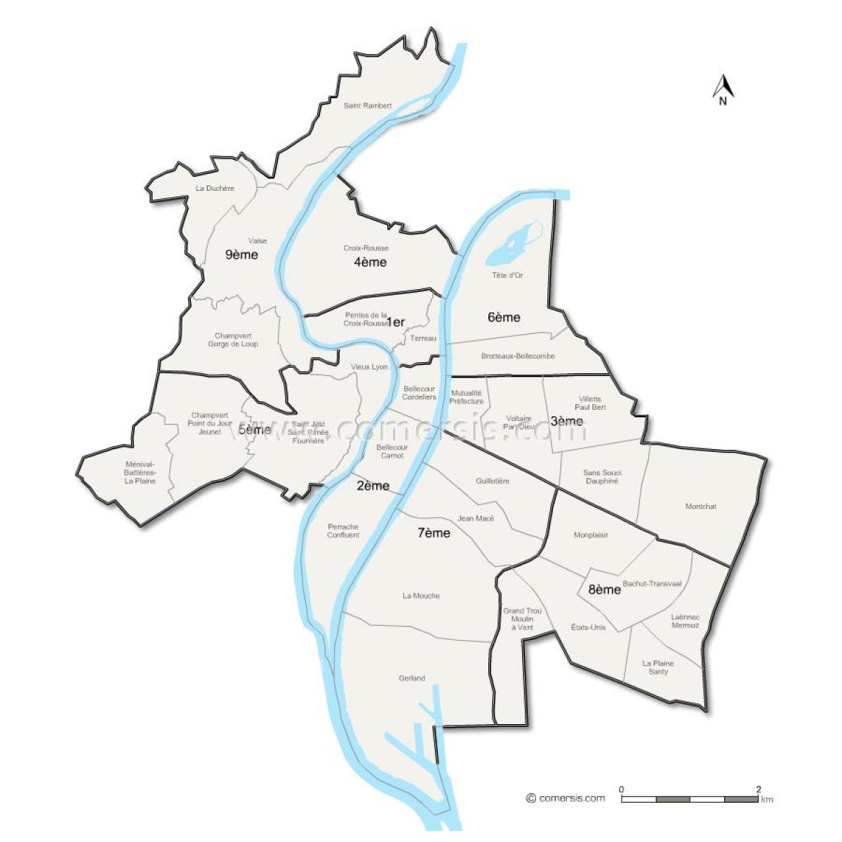 carte de l'arrondissement de Lyon