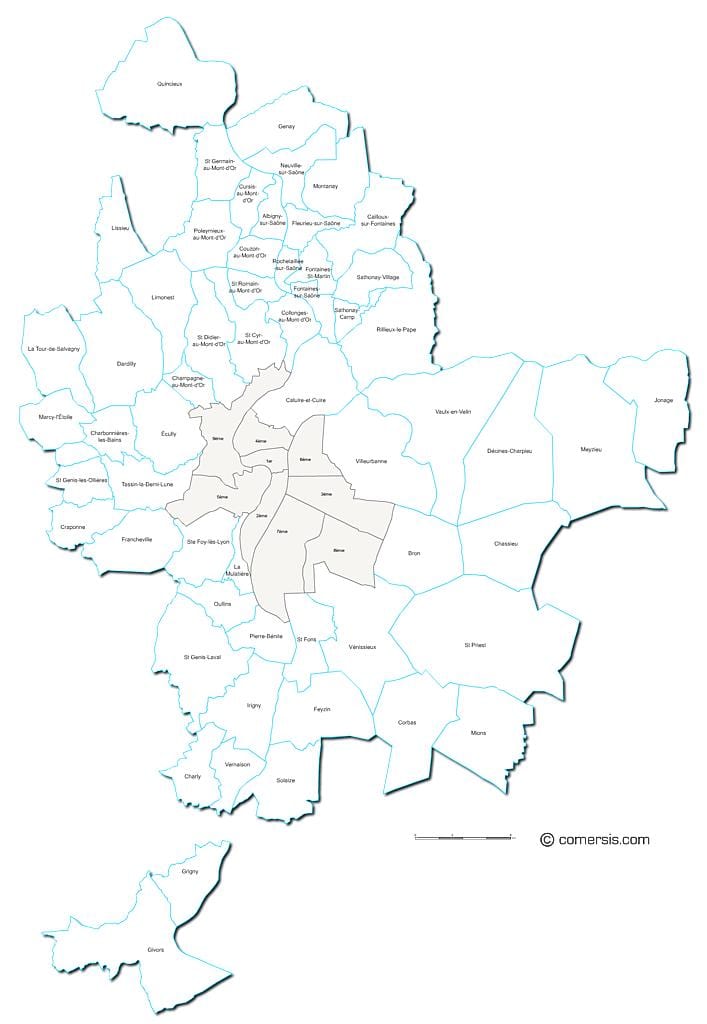carte de la france Lyon de la région